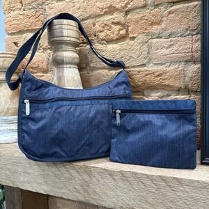 LeSportsac Crossbody Hobo Shoulder Bag Adjustable Strap Blue Jean Color